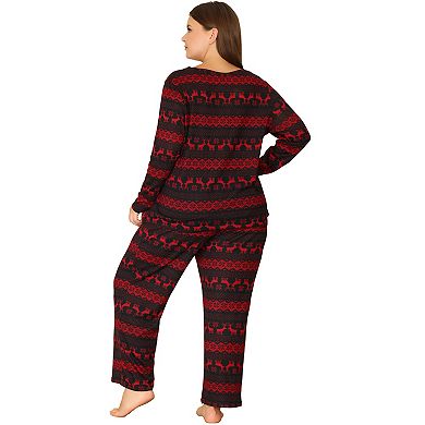 Women's Plus Size Long Sleeve Christmas Pattern Pajama Set