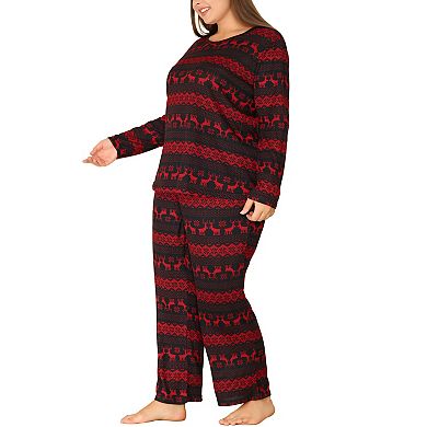 Women's Plus Size Long Sleeve Christmas Pattern Pajama Set
