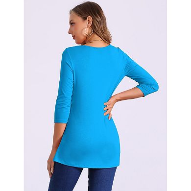 Women's Round Neck 3/4 Sleeve Asymmetric Hem Casual Tunic Top