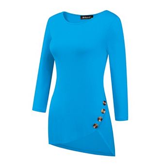 Women's Round Neck 3/4 Sleeve Asymmetric Hem Casual Tunic Top