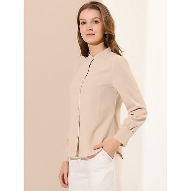 Women's Stand Collar Button Down Long Sleeve Shirts