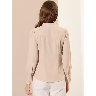 Women's Stand Collar Button Down Long Sleeve Shirts