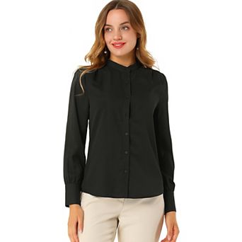 Women's Stand Collar Button Down Long Sleeve Shirts