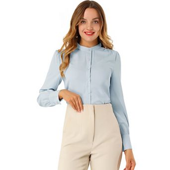 Women's Stand Collar Button Down Long Sleeve Shirts