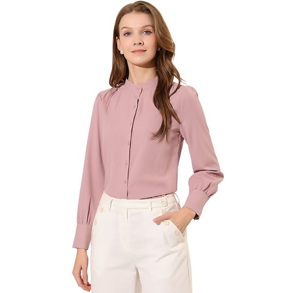 Women's Stand Collar Button Down Long Sleeve Shirts