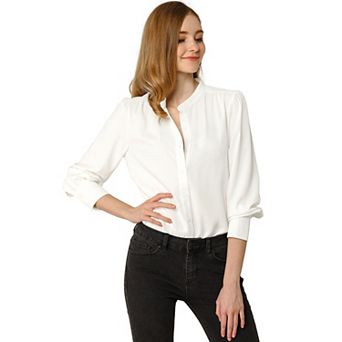 Women's Stand Collar Button Down Long Sleeve Shirts