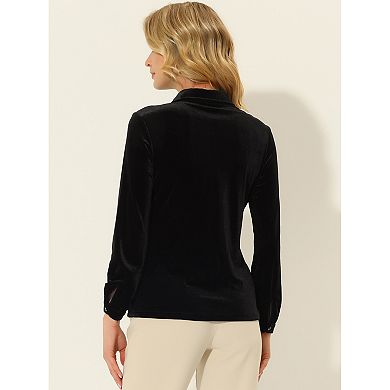 Women's Office Pocket Front Long Sleeve Button Down Velvet Shirt