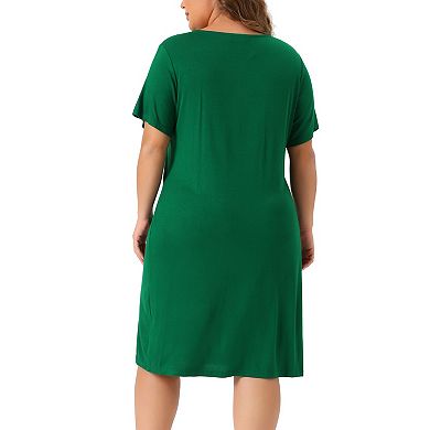 Women's Plus Size Nightgown Lace Panel V Neck Sleepshirt Short Sleeves Solid Pajamas Sleepdress