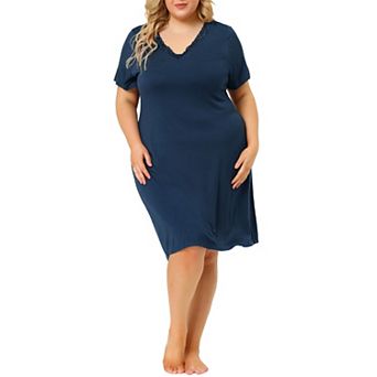 Women's Plus Size Nightgown Lace Panel V Neck Sleepshirt Short Sleeves Solid Pajamas Sleepdress