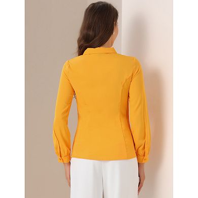 Women's Button up Career Peter Pan Collar Long Bishop Sleeve Shirt