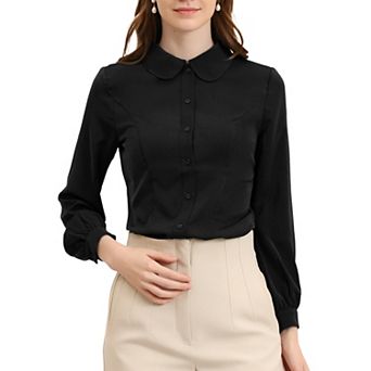 Women's Button up Career Peter Pan Collar Long Bishop Sleeve Shirt