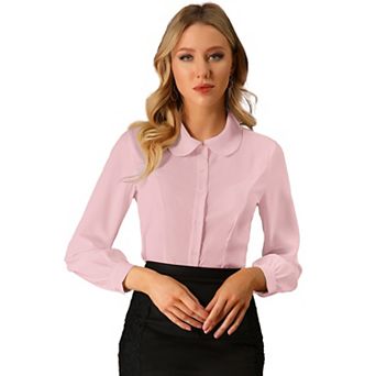 Women's Button up Career Peter Pan Collar Long Bishop Sleeve Shirt