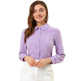 Women's Button up Career Peter Pan Collar Long Bishop Sleeve Shirt
