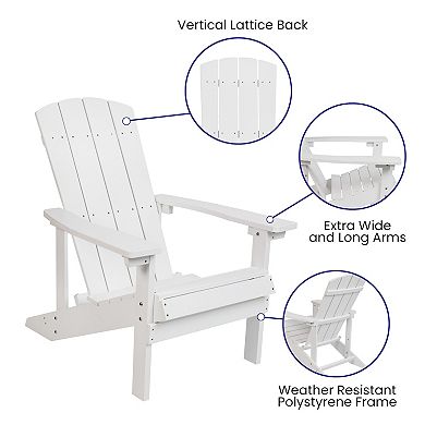 Merrick Lane Riviera Set of 2 White Weather Resistant Adirondack Patio Chairs With Vertical Lattice Backs and Comfort Foam Cushions in Gray