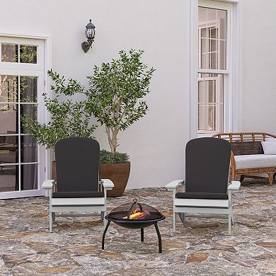 Merrick Lane Riviera Set of 2 White Weather Resistant Adirondack Patio Chairs With Vertical Lattice Backs and Comfort Foam Cushions in Gray