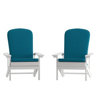 Merrick Lane Riviera Set of 2 White Weather Resistant Adirondack Patio Chairs With Vertical Lattice Backs and Comfort Foam Cushions in Gray