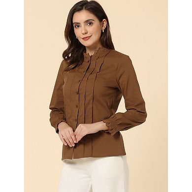 Women's Lace Mock Neck Long Sleeve Cotton Button-Down Shirt