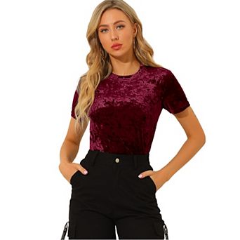 Women's Party Velvet Top Crew Neck Short Sleeve Casual T-Shirt