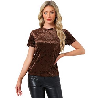 Women's Party Velvet Top Crew Neck Short Sleeve Casual T-Shirt