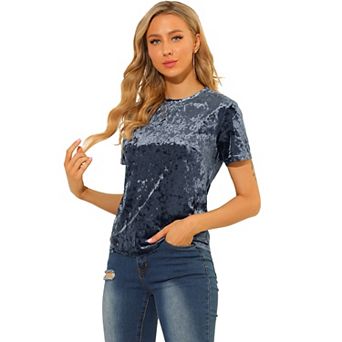 Women's Party Velvet Top Crew Neck Short Sleeve Casual T-Shirt