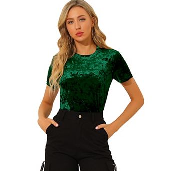 Women's Party Velvet Top Crew Neck Short Sleeve Casual T-Shirt