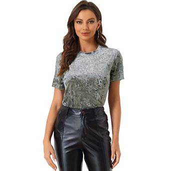 Women's Party Velvet Top Crew Neck Short Sleeve Casual T-shirt