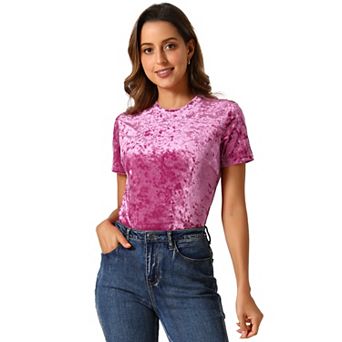 Women's Party Velvet Top Crew Neck Short Sleeve Casual T-Shirt
