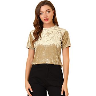 Women's Party Velvet Top Crew Neck Short Sleeve Casual T-Shirt