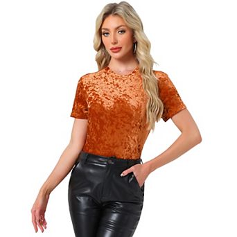 Women's Party Velvet Top Crew Neck Short Sleeve Casual T-Shirt