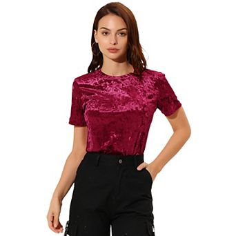 Women's Party Velvet Top Crew Neck Short Sleeve Casual T-Shirt