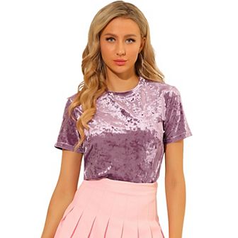 Women's Party Velvet Top Crew Neck Short Sleeve Casual T-Shirt