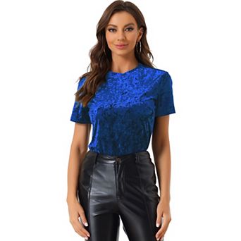 Women's Party Velvet Top Crew Neck Short Sleeve Casual T-Shirt