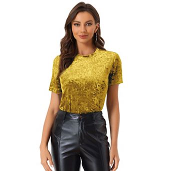 Women's Party Velvet Top Crew Neck Short Sleeve Casual T-Shirt