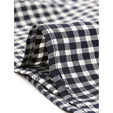 Women's Plaid Contrast Collar Puffy Sleeve Button Down Shirt Tops