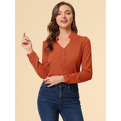 Women's Elegant V Neck Long Sleeves Button Down Shirt