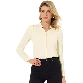 Women's Elegant V Neck Long Sleeves Button Down Shirt