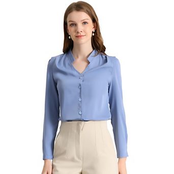 Women's Elegant V Neck Long Sleeves Button Down Shirt