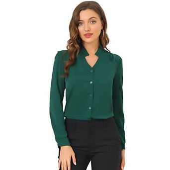 Women's Elegant V Neck Long Sleeves Button Down Shirt