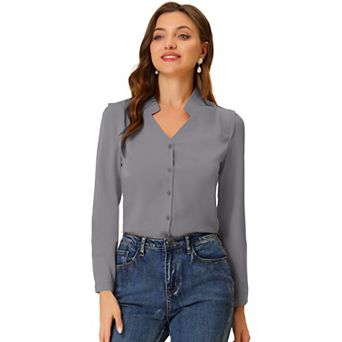 Women's Elegant V Neck Long Sleeves Button Down Shirt
