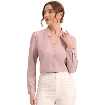 Women's Elegant V Neck Long Sleeves Button Down Shirt