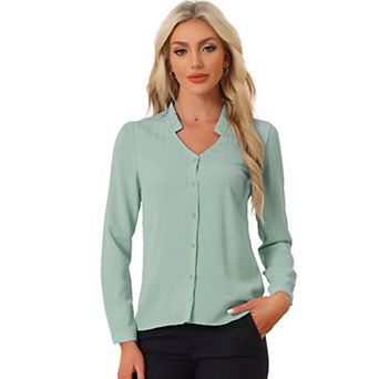 Women's Elegant V Neck Long Sleeves Button Down Shirt