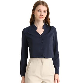 Women's Elegant V Neck Long Sleeves Button Down Shirt