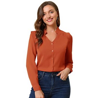 Women's Elegant V Neck Long Sleeves Button Down Shirt