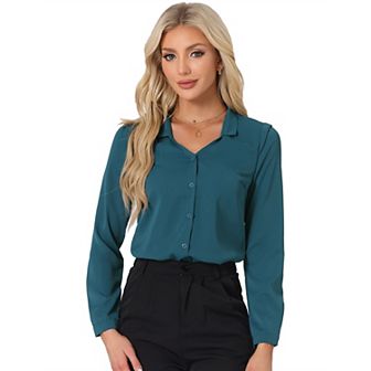 Women's Elegant V Neck Long Sleeves Button Down Shirt