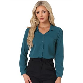 Women's Elegant V Neck Long Sleeves Button Down Shirt