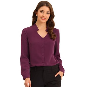 Women's Elegant V Neck Long Sleeves Button Down Shirt
