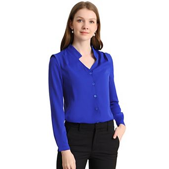 Women's Elegant V Neck Long Sleeves Button Down Shirt