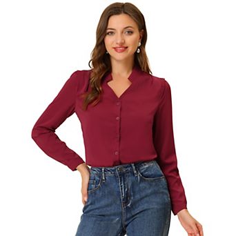 Women's Elegant V Neck Long Sleeves Button Down Shirt