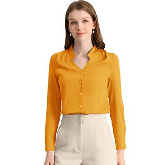 Women's Elegant V Neck Long Sleeves Button Down Shirt