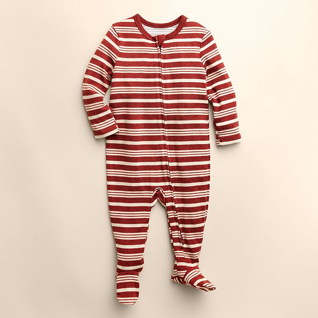 Red and white discount striped footed baby pajamas